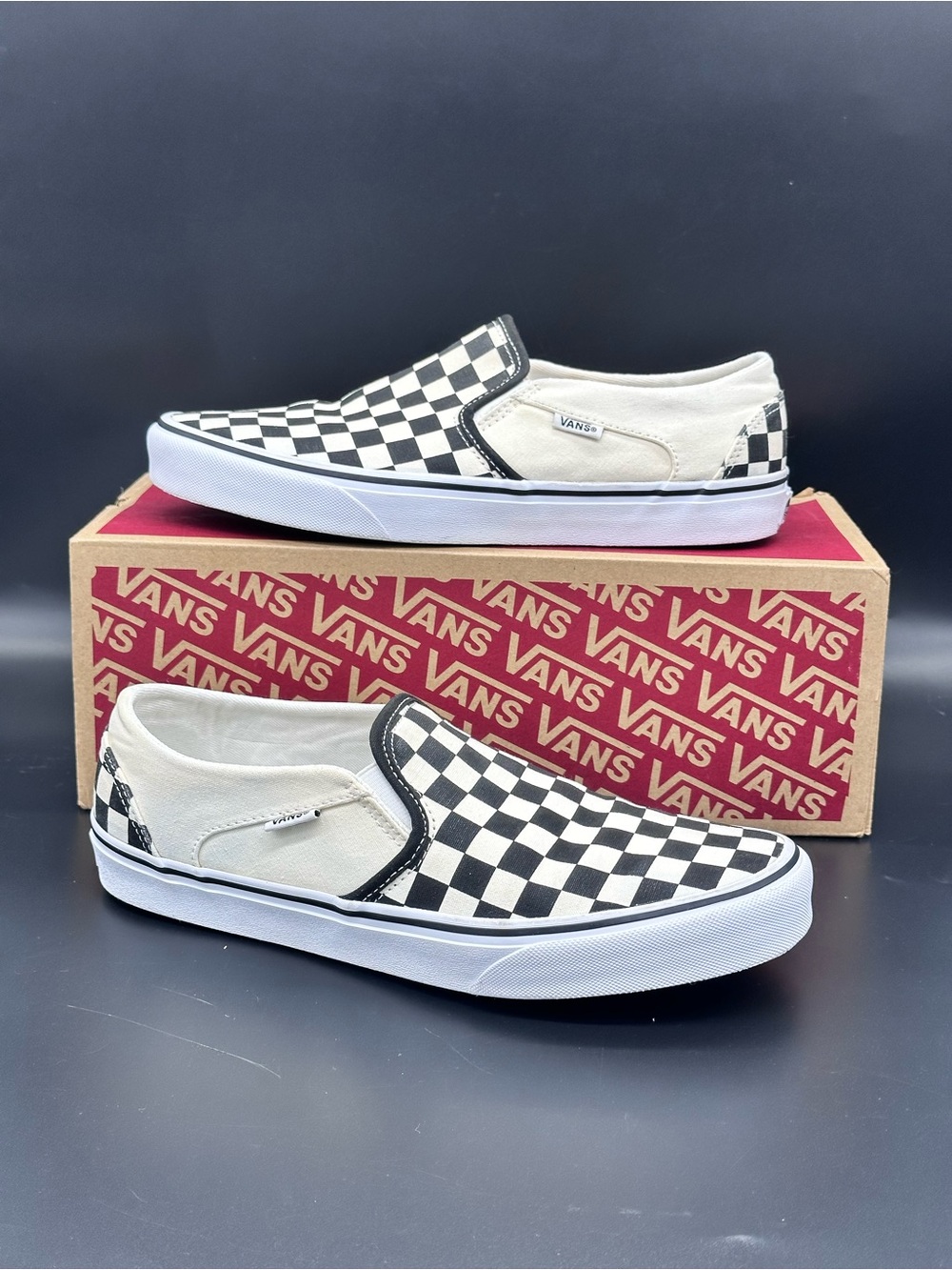 Size 10 Vans Women’s Asher Slip-On Skate Shoes Black White Checkerboard